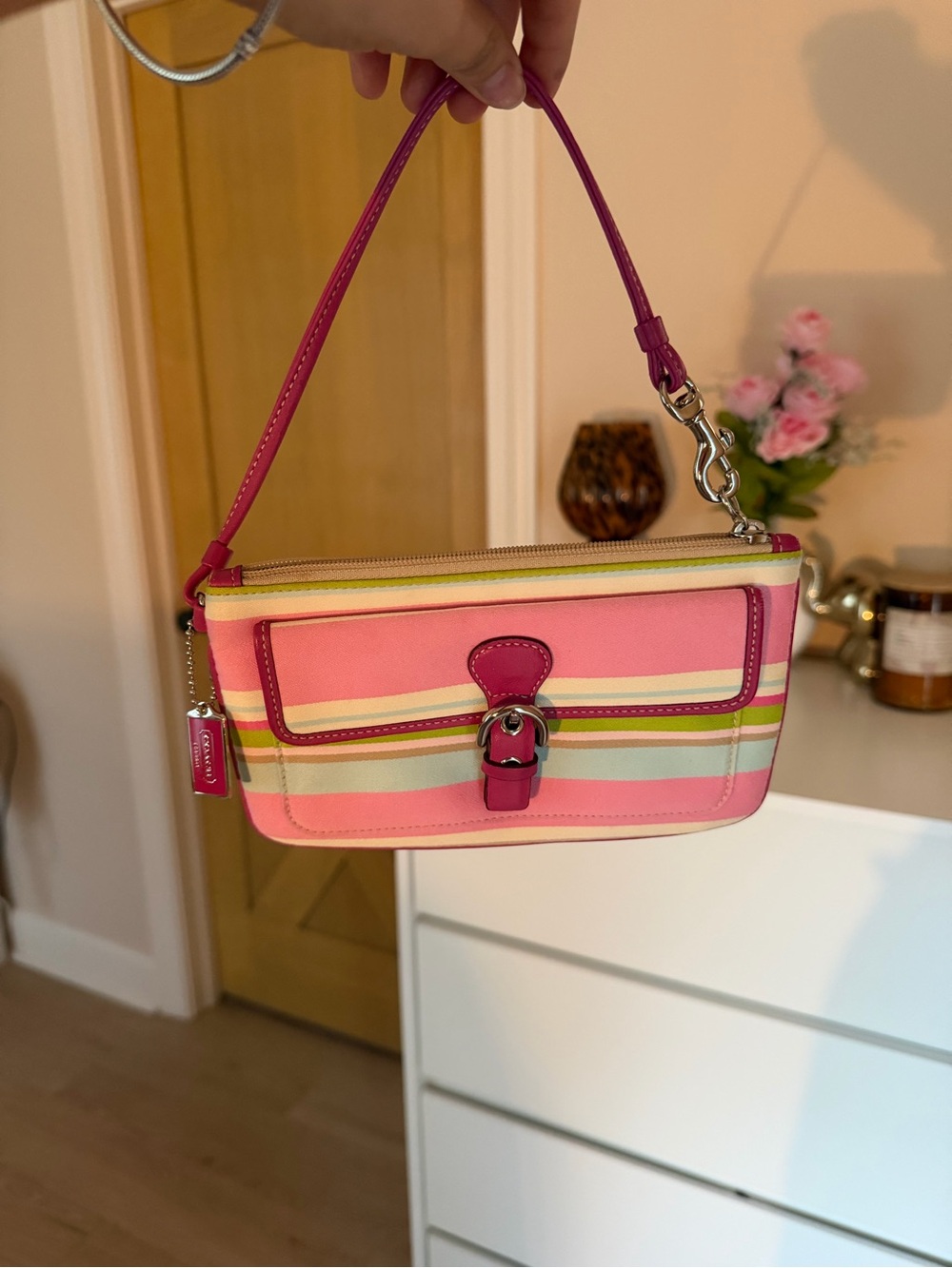 Coach Pink Multistripe Wristlet Clutch